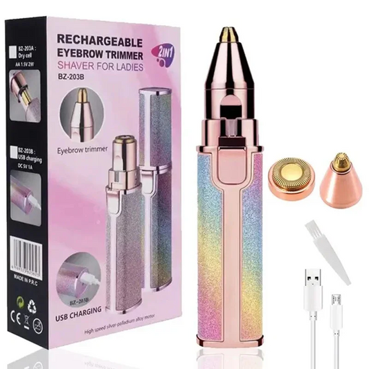 2 in 1 Electric Eyebrow Trimmer & Facial Hair Remover for Women | Painless Face Hair Removal for Lips, Chin, Bikini, Mustache & Eyebrows | USB Rechargeable Cordless Multicolor Body Groomer – 30 Min Runtime